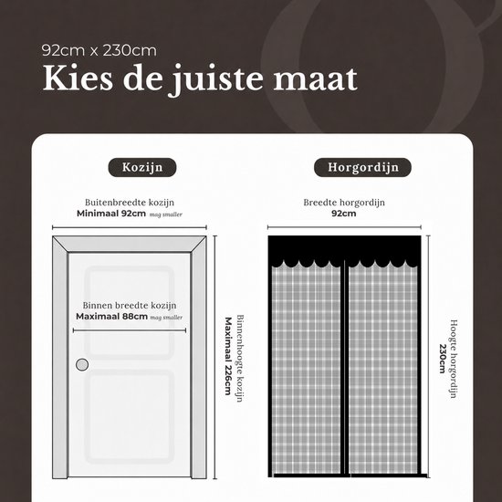 Afmetingen van een kozijn en een hor: 92cm x 230cm.