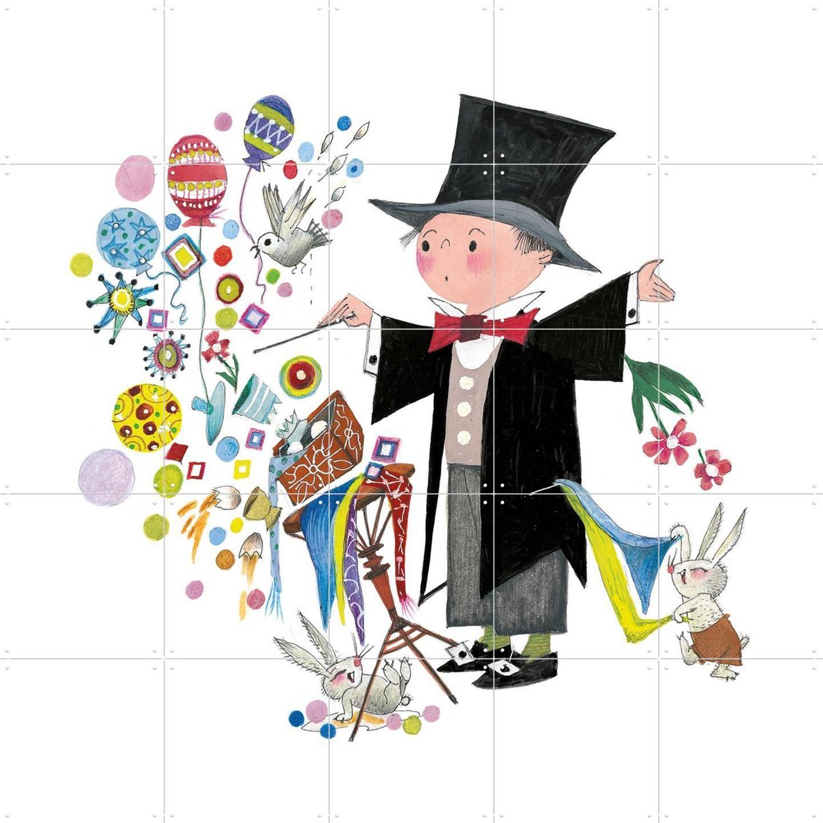 IXXI De Goochelaar, Fiep Westendorp - 100 x 100 cm - Gratis ophangtool - Grote wanddecoratie en posters - Tekeningen, Speels, Kleurrijk, Kinderkamer