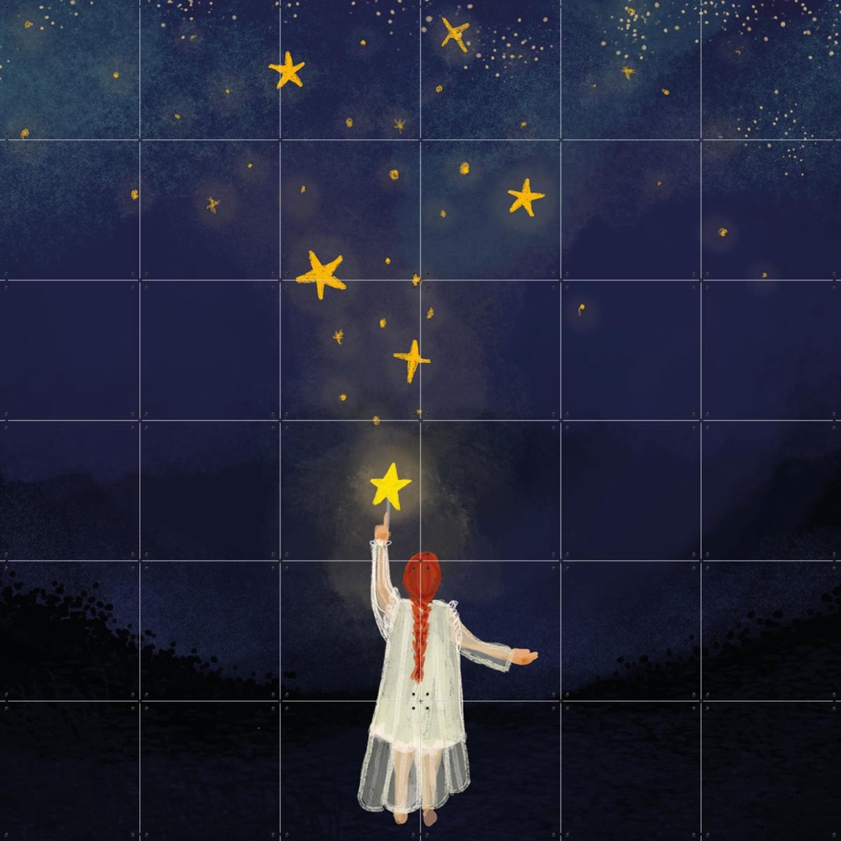 IXXI Ik tover sterren voor jou, Esther Sepers - 120 x 120 cm - Gratis ophangtool - Grote wanddecoratie en posters - Speels, Fantasierijk, Kleurrijk
