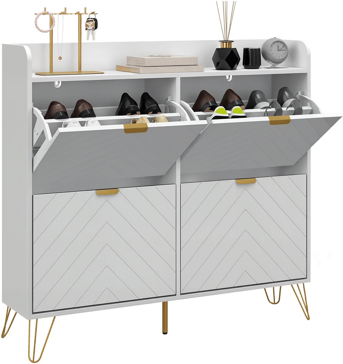 HOMCOM - Opklapbare schoenenkast - MDF - 106x24x102cm - Wit