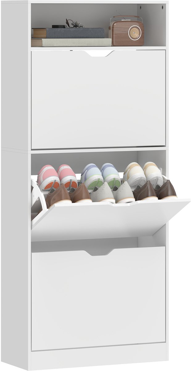 HOMCOM - Opklapbare schoenenkast - MDF - 60 x 26 x 140 cm - Wit