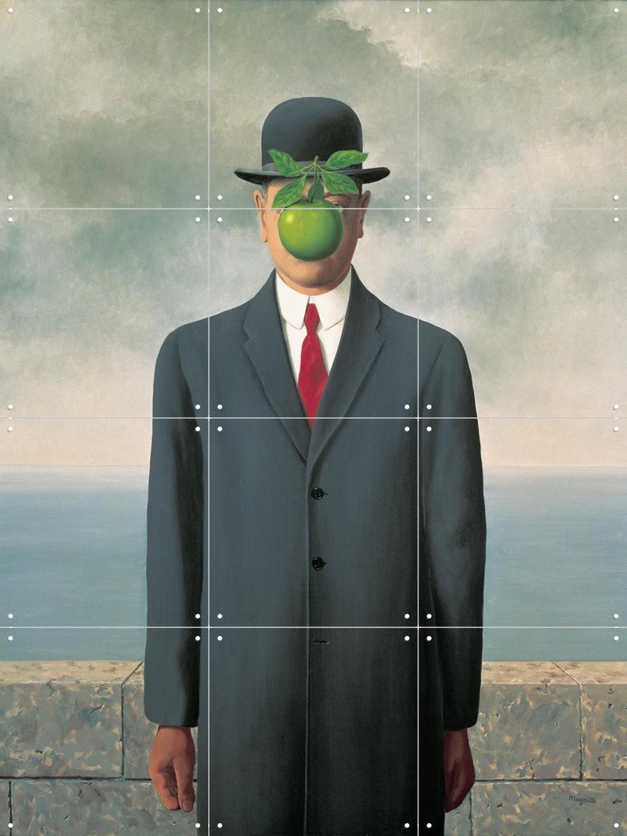 IXXI Le Fils de l'homme (1964), Magritte & Standaard Uitgeverij - 60 x 80 cm - Gratis ophangtool - Grote wanddecoratie en posters - Olieverf, Vintage