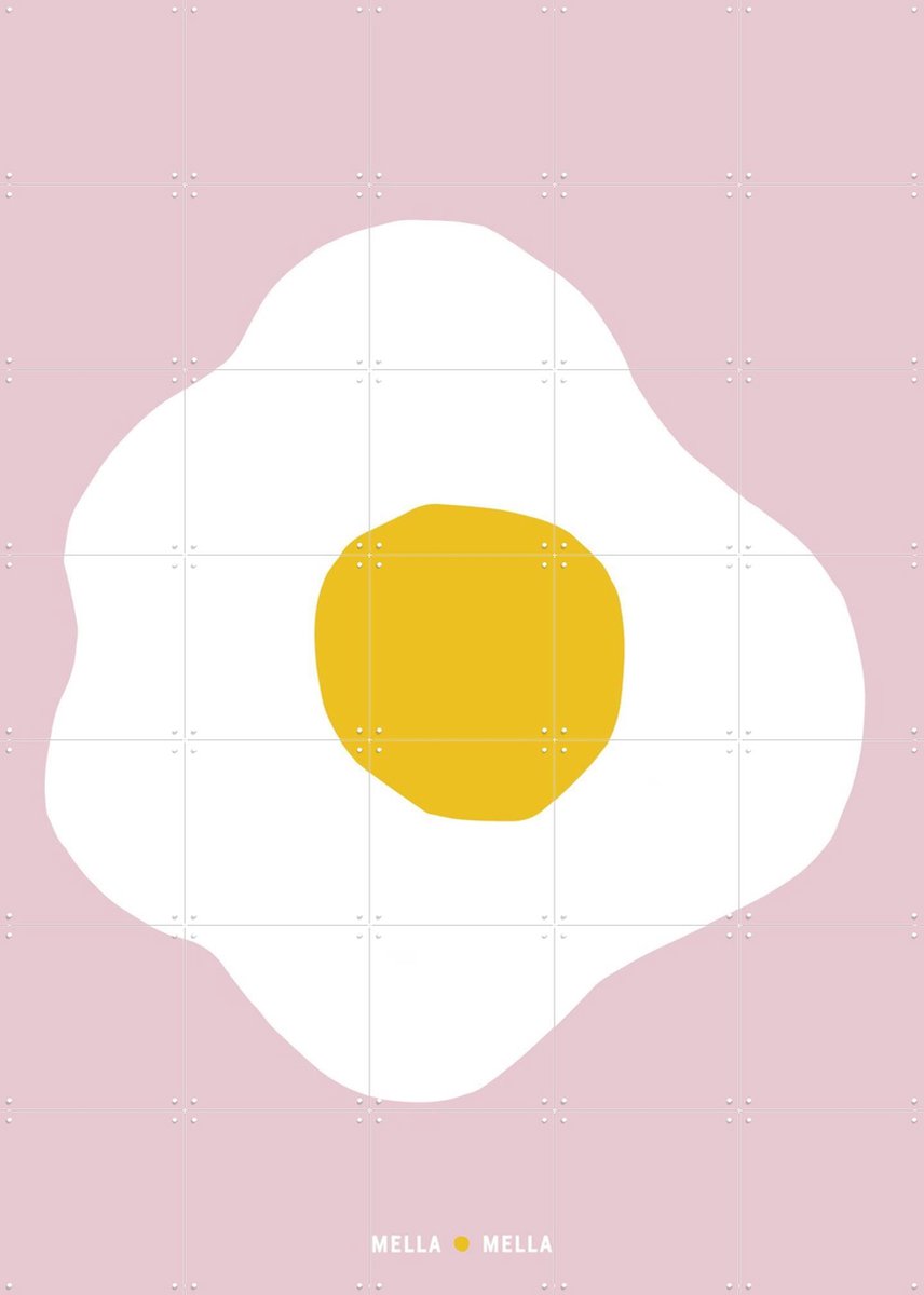 IXXI Spiegelei, Mella Mella - 100 x 140 cm - Gratis ophangtool - Grote wanddecoratie en posters - Illustraties, Minimalisme, Grafisch Ontwerp, Speels