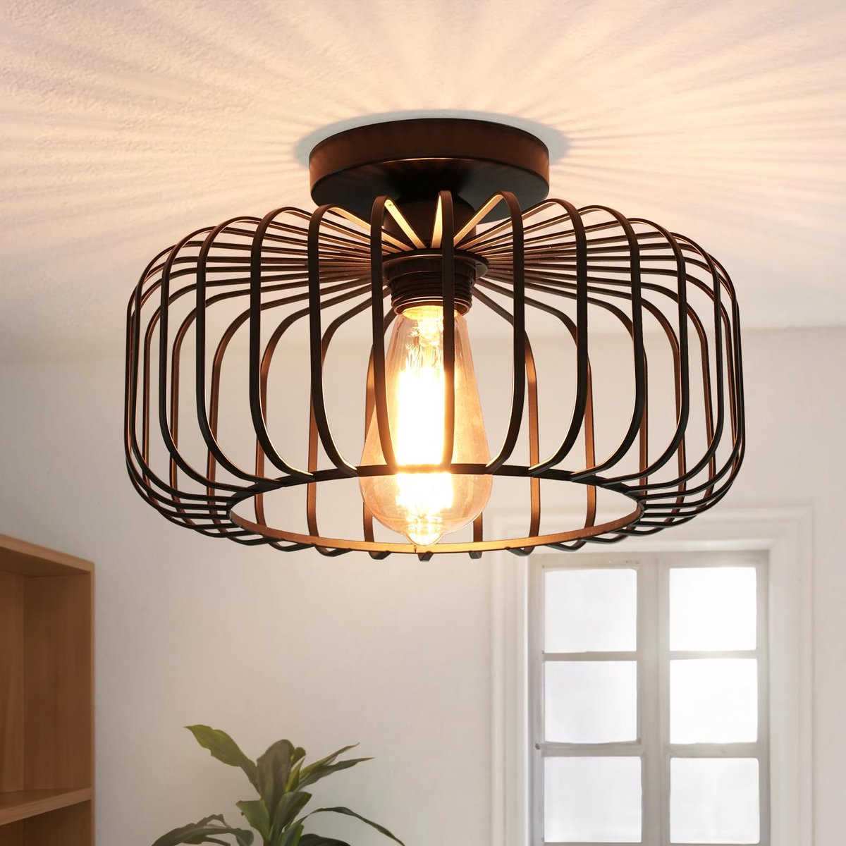 MUPOO PlafondlampIndustriële 30 cm - Plafondlamp Zwart van Metaal - Moderne Zwart Plafondverlichting - Inclusief 4W LED Lamp - voor Eetkamer, Hal, Keuken, Slaapkamer en Woonkamer