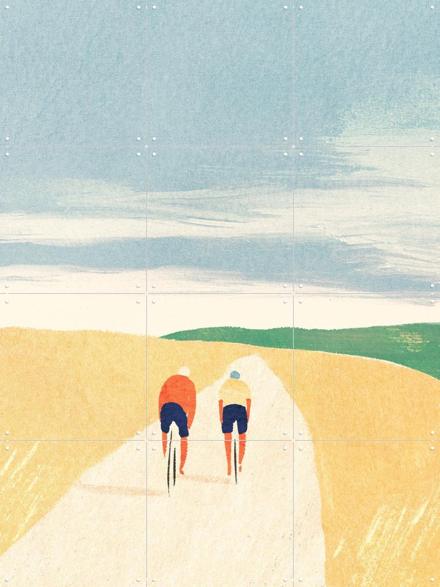 IXXI Cycle Buddies, Henry Rivers - 60 x 80 cm - Gratis ophangtool - Grote wanddecoratie en posters - Illustraties, Minimalisme, Digitale Kunst