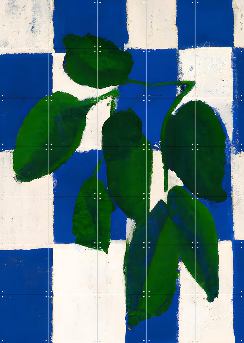 IXXI Checkered Greenery, Interiorisla - 100 x 140 cm - Gratis ophangtool - Grote wanddecoratie en posters - Kwaststreken, Studeerkamer, Woonkamer