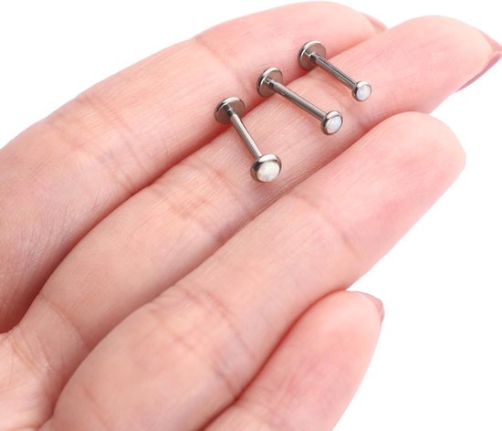 hengkaixuan 3 stuks opaal labret oorstekers 16G lippiercing G23 titanium tragus conch oorbel met binnendraad labret sieraden kraakbeen helix piercing Medusa sieraden 6/8/10 mm — afbeelding 2