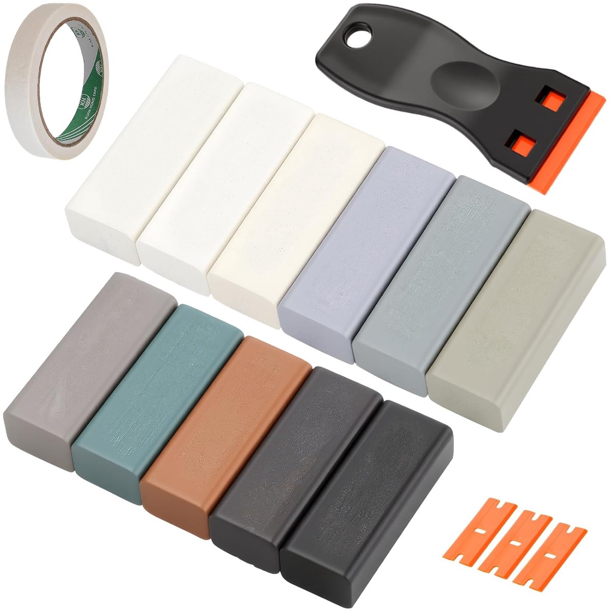 Reparatieset voor laminaat, 11 kleuren, hardwax, reparatieset voor licht, vinyl, reparatieset met schraper, houtwax, reparatie voor vloeren, meubels, houten wanden, repareren van gaten en