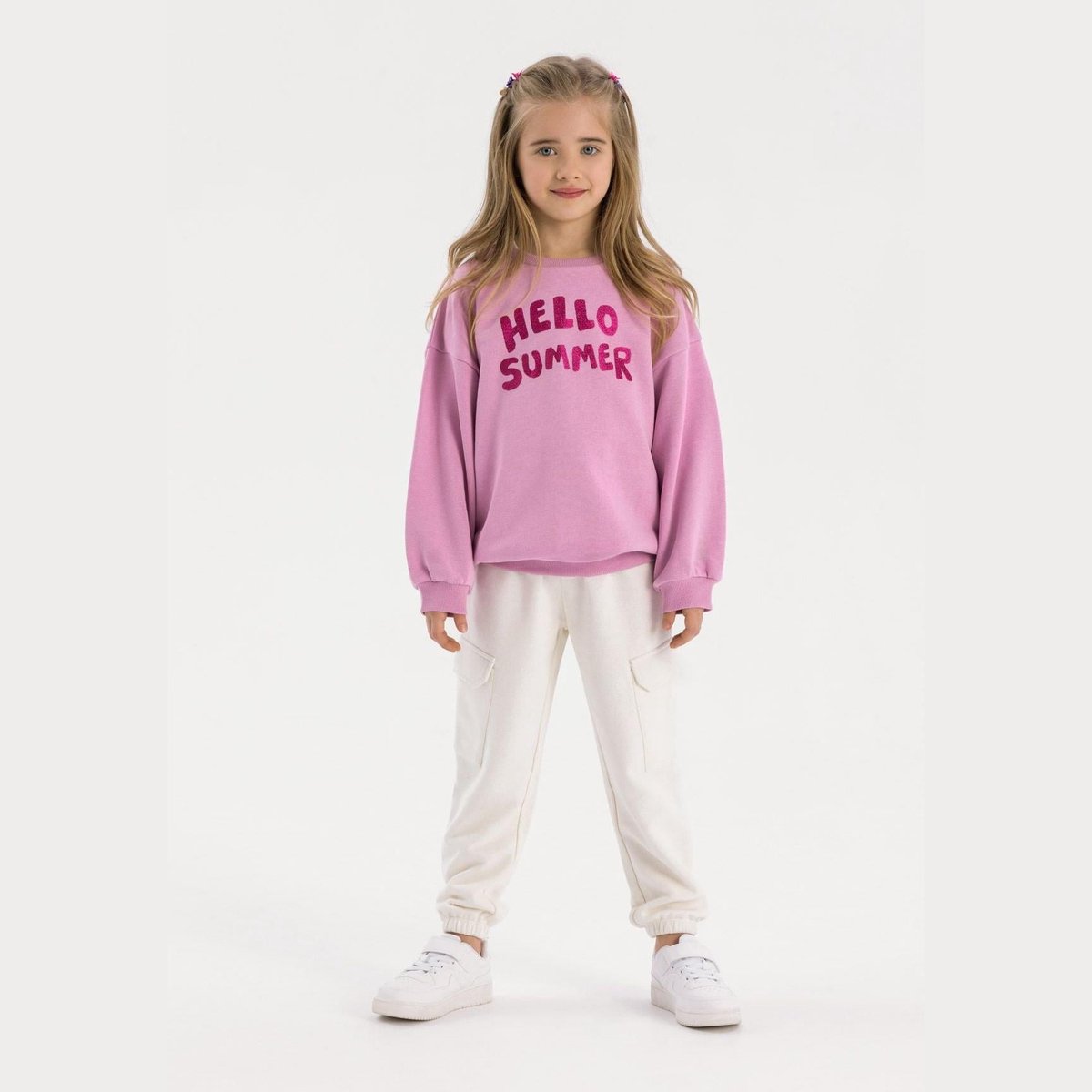 Minoti fleece joggingbroek meisjes met cargozakken - katoen - wit