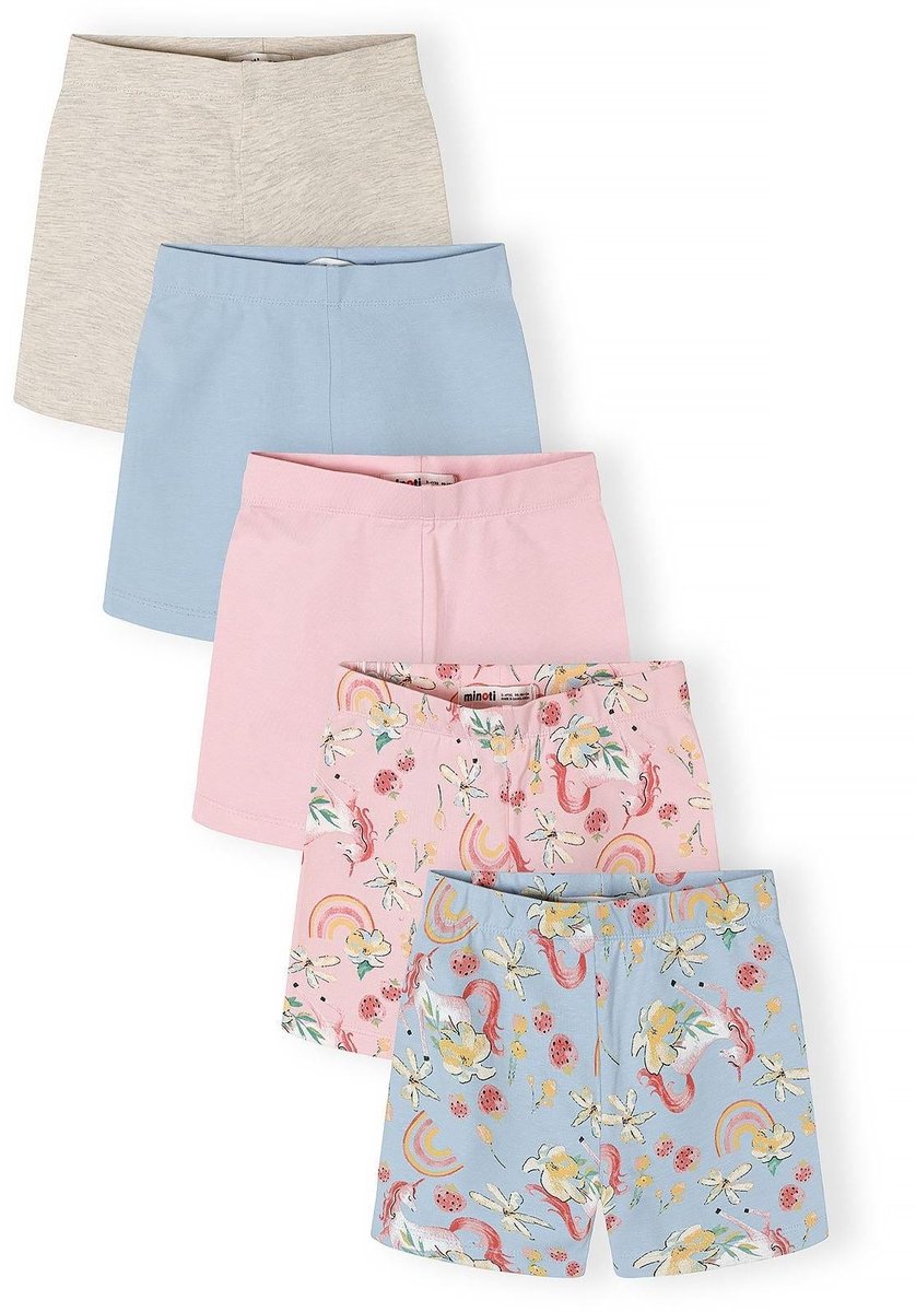 Minoti korte broek meisjes 5-pack - eenhoornprint roze blauw beige