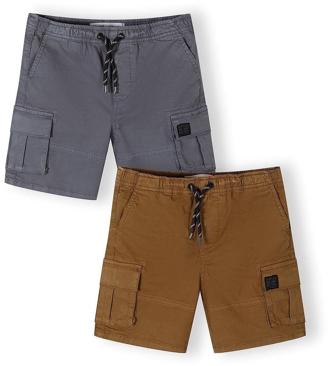 Minoti korte broek jongens 2-pack cargo - katoen - cognac