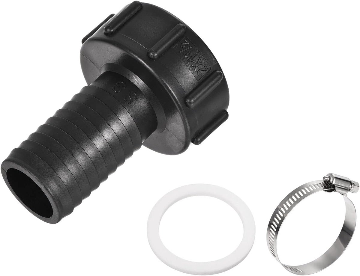 sourcing map IBC watertank adapter 60 mm grove schroefdraad op 40 mm slangschroefverbinding zwart