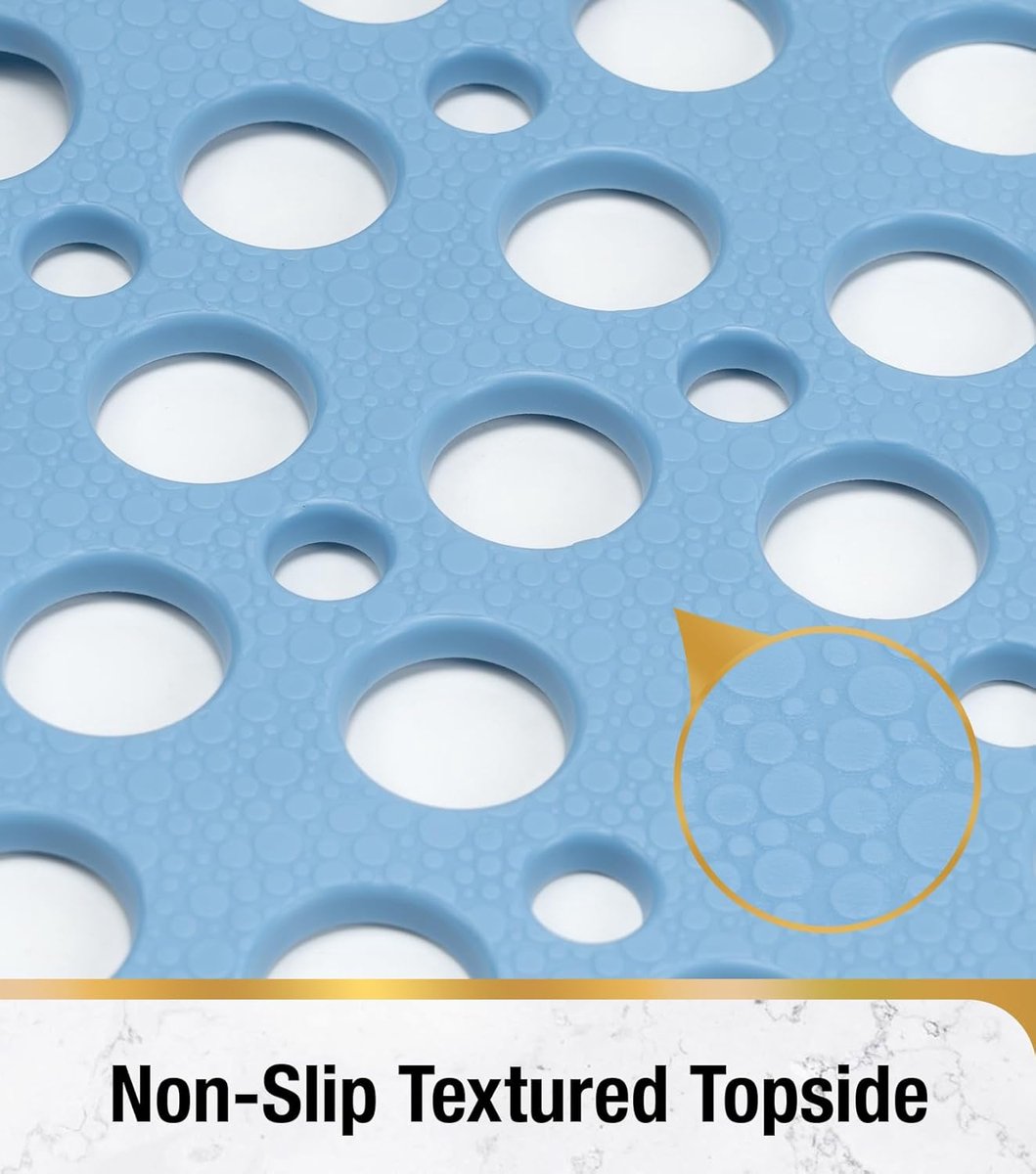 Thijox - Antislip badmat 75 x 43 cm - BPA-vrij, schimmelbestendig, machinewasbaar, sneldrogend, blauw, voor douche en bad, veilig voor kinderen