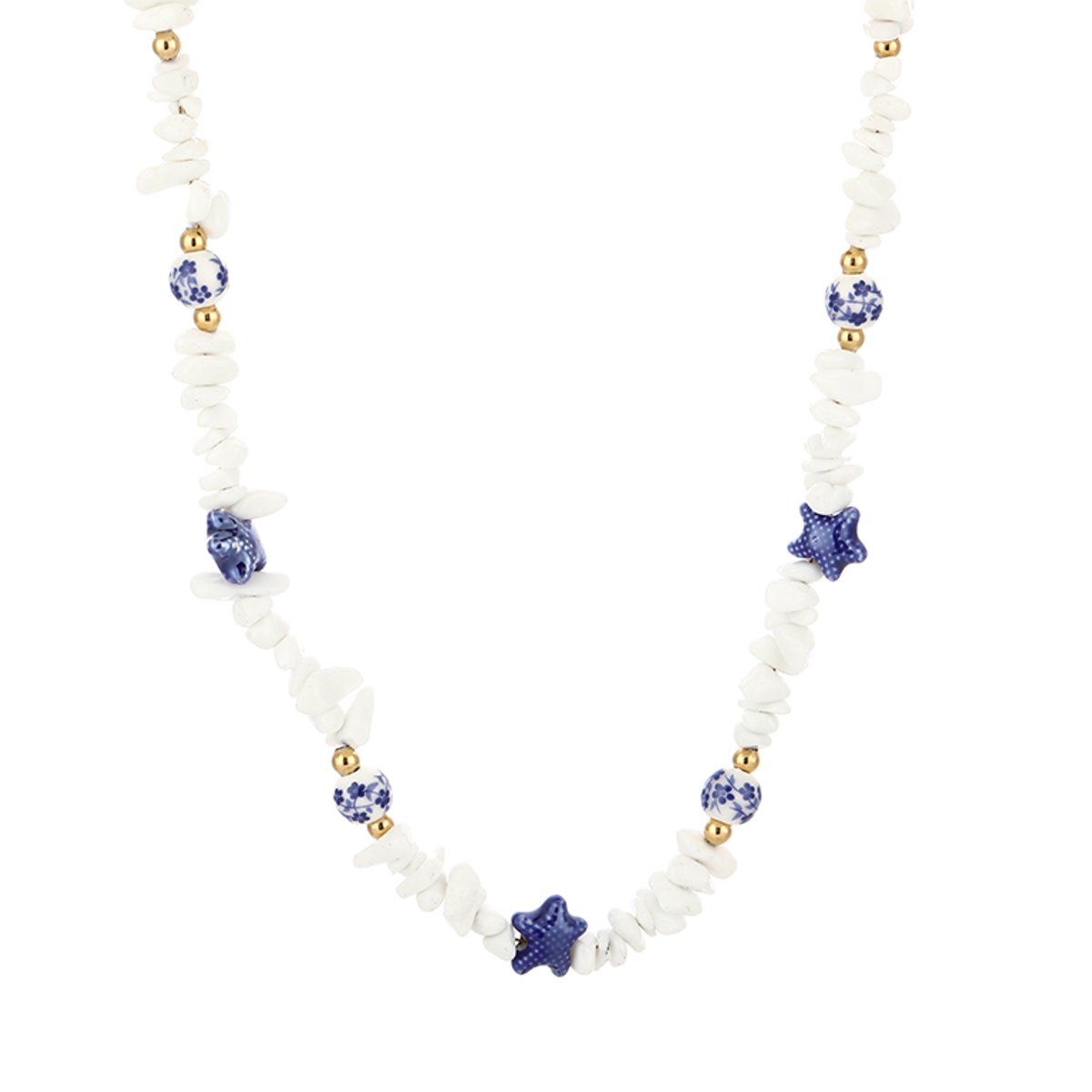 Kralenketting met Schelpchips en Zeefiguren – Kralen ketting strand - beach – RVS - Blauw