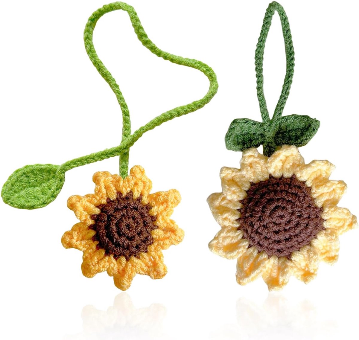 2 Stuks Zonnebloem Breien Hangers, Auto Achteruitkijkspiegel Ornamenten, Autosleutel Decoraties, Diy Handwerk.