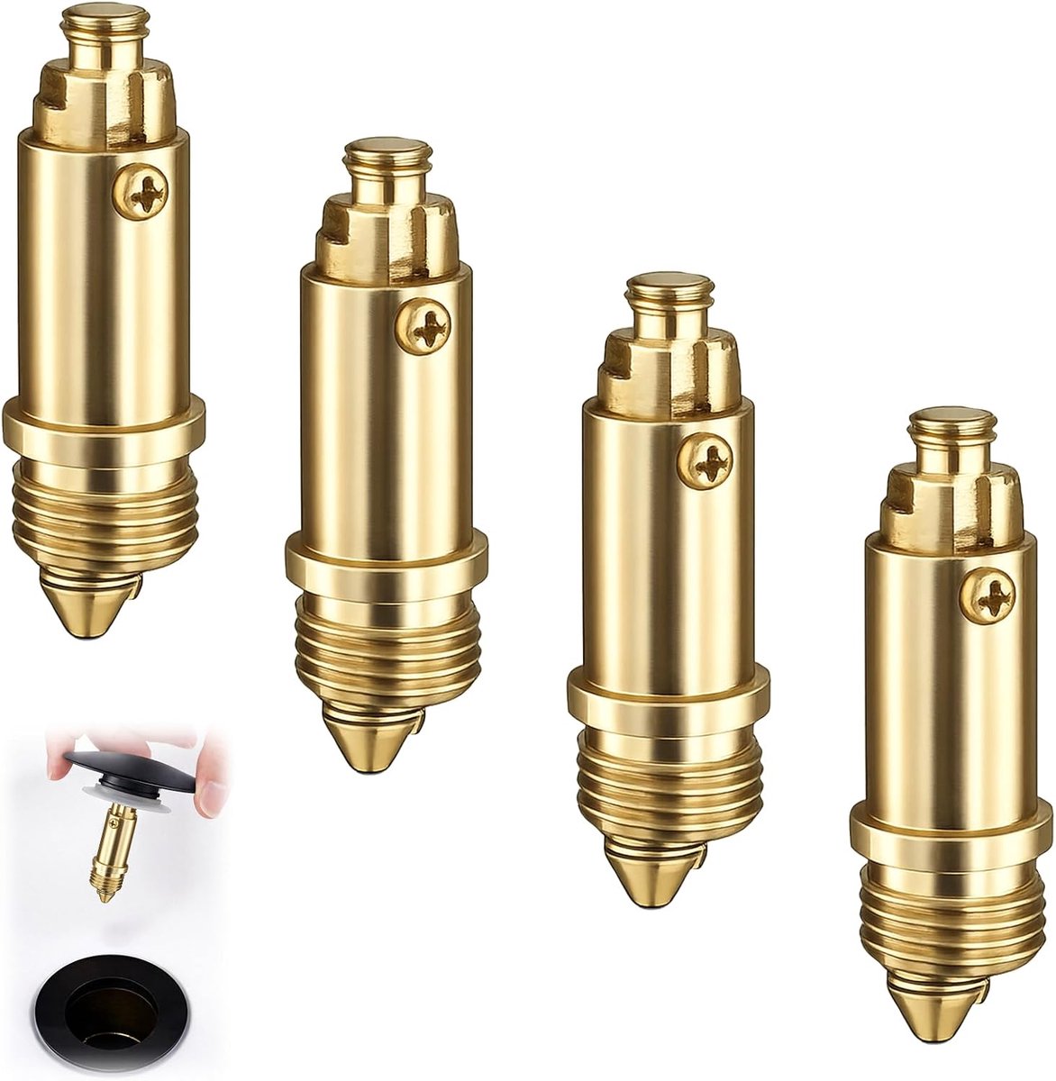 4 stuks wastafelstoppers, pop-up afvoerventiel, pop-up stop, wastafel, messing gepolijst, stekker, badkleck, clicker, veerstoppen voor de meeste wastafelstoppers