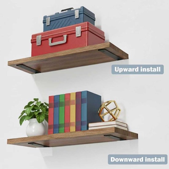 Plankhouder, voor zware belasting, metaal, 25 cm, wandmontage, plankdrager voor wandmontage, zware lasten, wandhouder, 70 kg draagkracht, T-hoek, zwart, 6 stuks — afbeelding 2