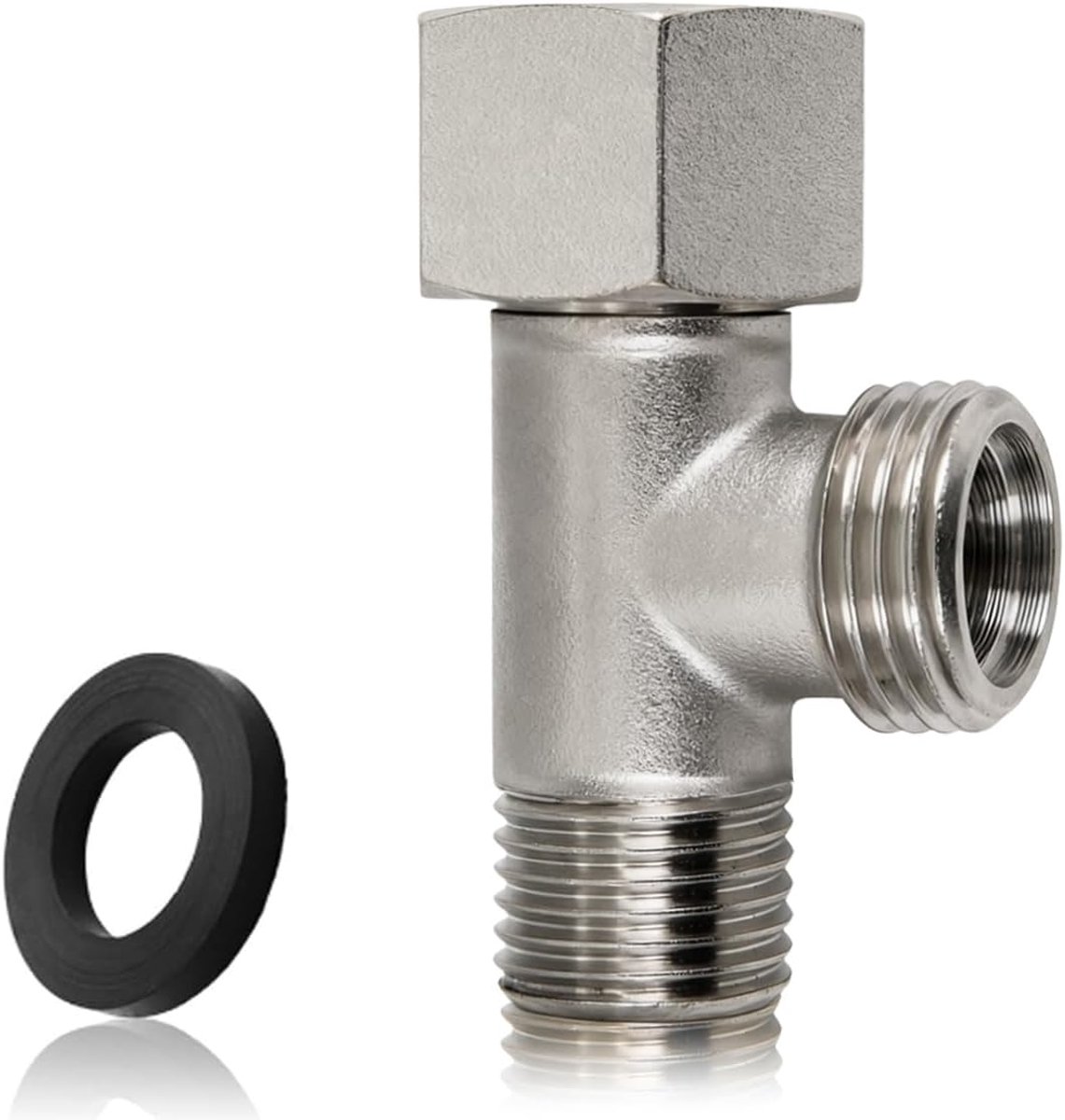 3-weg T-connector, koperen wc-omschakelklep 3/8 inch met zijtanden 1/2 inch afsluiter, 3-weg omschakelaar, slangaansluiting, voor toilettank, wasmachine, douchekraan