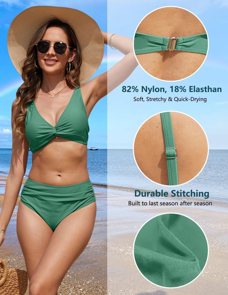 Sexy badpak voor dames, V-hals, gekruiste bikini, buikcontrole, bikini-set, tweedelig, hoge taille, push-up-badpak, gevoerd, verstelbaar, strand, zwembad