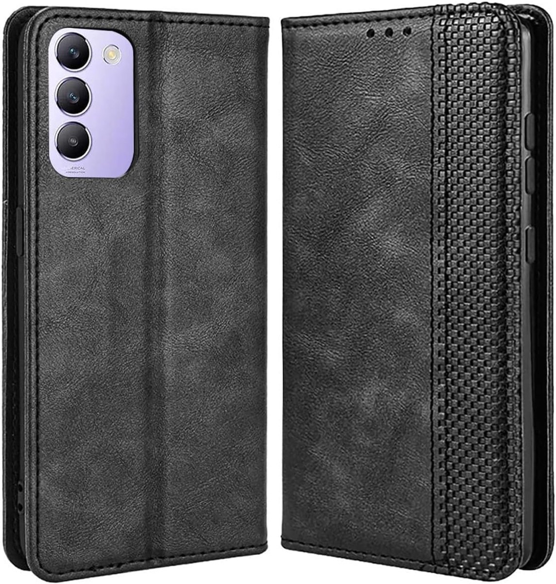 Hoesje voor Vivo V40 SE 5G, premium PU-lederen portemonneehoes met flipcase, telefoonhoesje met TPU-binnenkant, kaarthouder multifunctioneel hoesje. Zwart