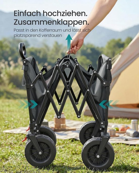 SONGMICS GFW201G101 Kleine opvouwbare tuintrolley, compact met handvat, 4 versterkte wielen, 2 universele wielen, maximaal draagvermogen 180 kg, buiten, tuin, 200 liter, duifgrijs — afbeelding 2
