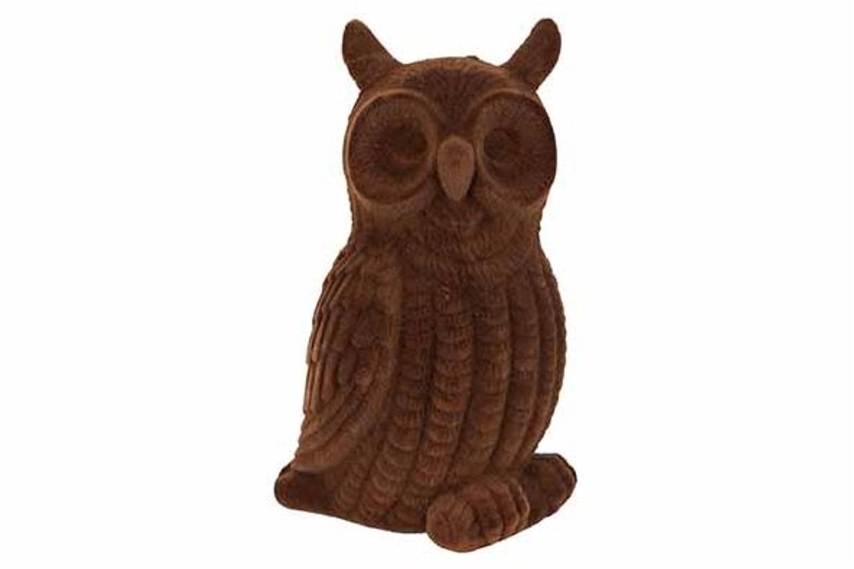 Uil Flocked Bruin 14x22xh11cm Kunststof