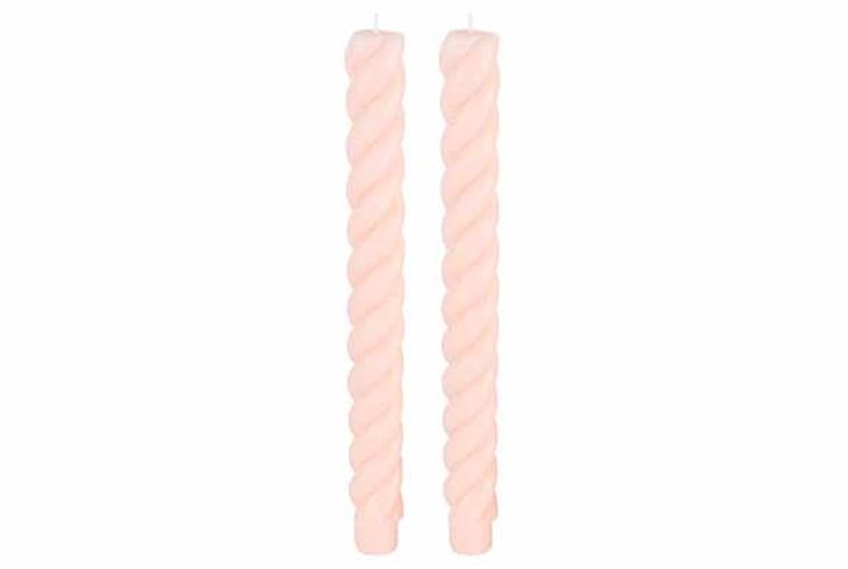 Kaars Set2 Swirl Lichtroze 2x2xh24cm Lan Gwerpig Kaars