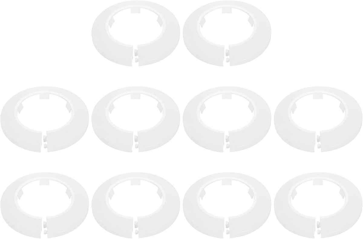 10 stuks flapafdekking voor decoratieve slang, 50 mm, klem van kunststof, voor het afdekken van gat, muur, onder de gootsteen, slang, radiator, rozet voor badkamer, keuken, toilet, wit