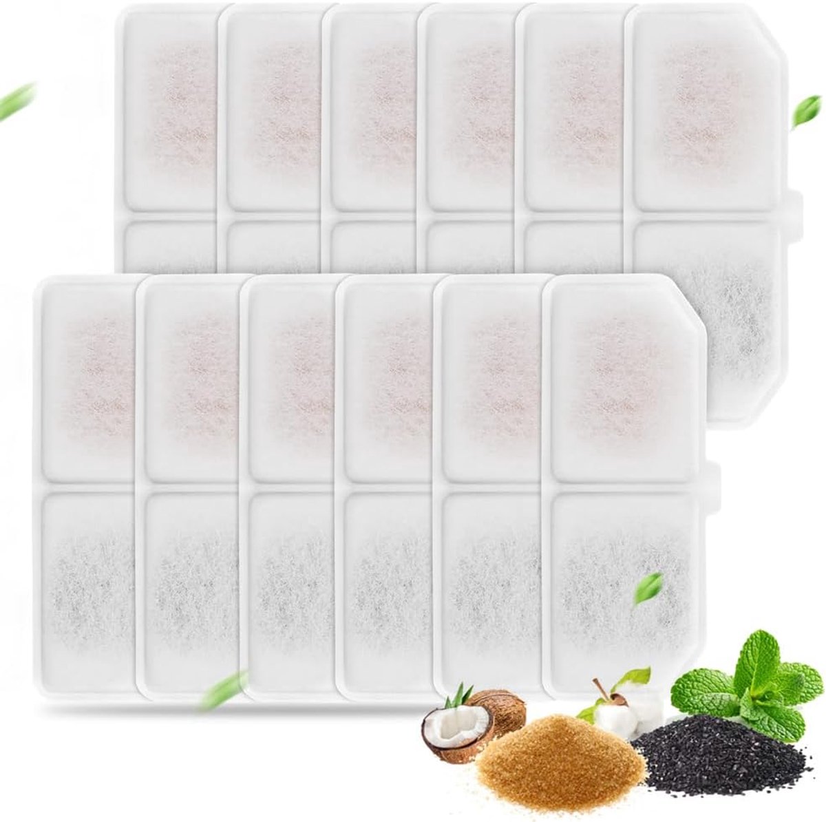 Set van 12 kattenfonteinfilters, vervanging voor waterfonteinfilter voor huisdieren, vervangbaar met houtskoolwaterfonteinfilter, compatibel met kattenwaterdispenser (wit, 12 filters)