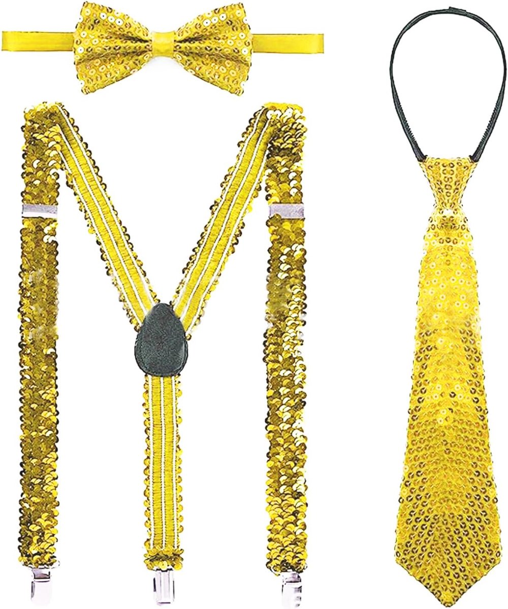 kostuum met pailletten, hip-hop, voor vrijgezellenfeest, met bretels, vlinderdas, stropdas voor Halloween, cosplay, carnaval, cosplay, party, afstudeerbal, 3 stuks