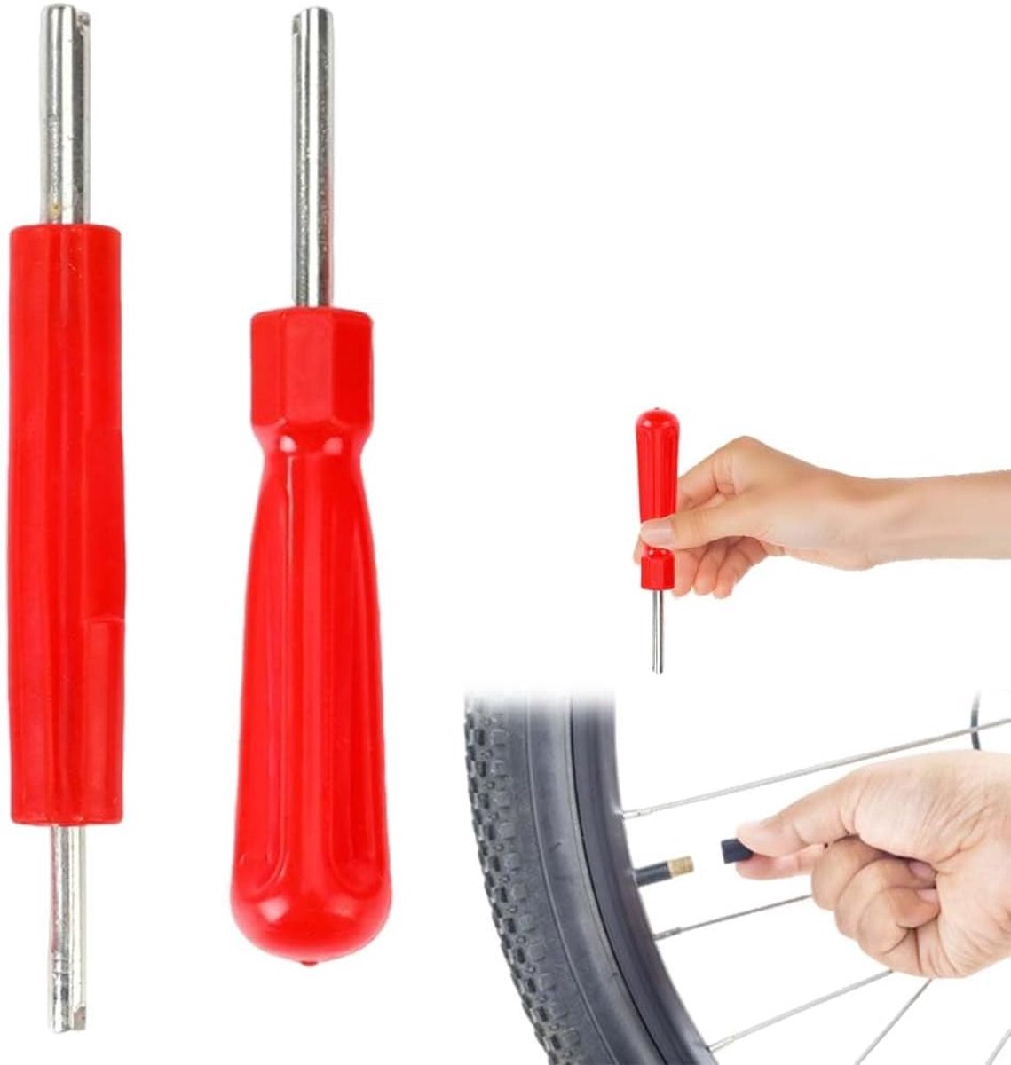 Ventielsleutel, 2 stuks, dubbelzijdige ventieluitdraaier, rood, 9,5 x 1,8 x 1 cm, bandenventielverwijderaar en reparatiegereedschap voor autobanden, ventielkern, inzetgereedschapsset