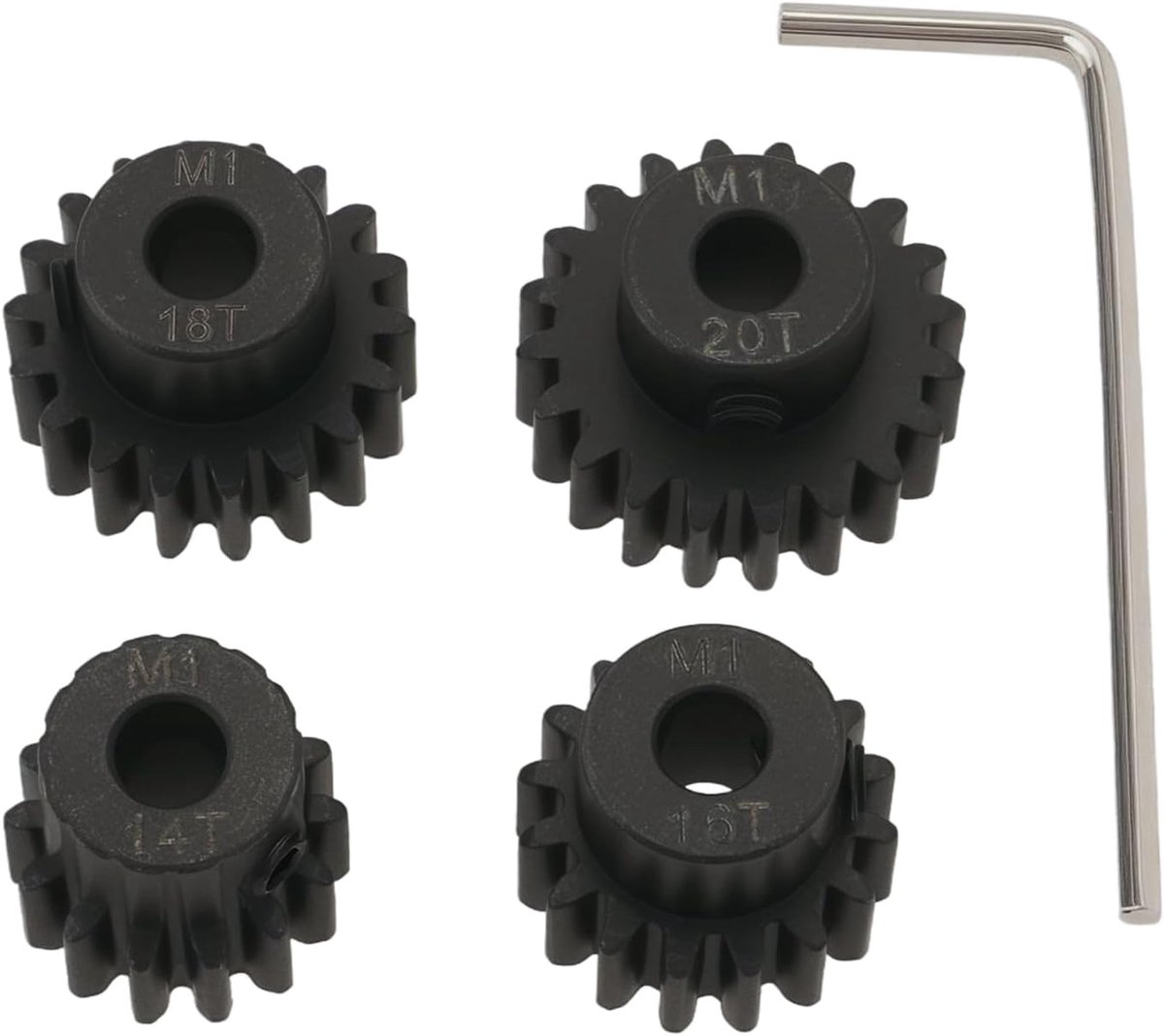 4 stuks 5 mm staal M1 14T 16T 18T 20T rondsel tandwielset met schroeven moersleutel compatibel met Arrma Senton Kraton 6S RC Voertuigen Truck Buggy