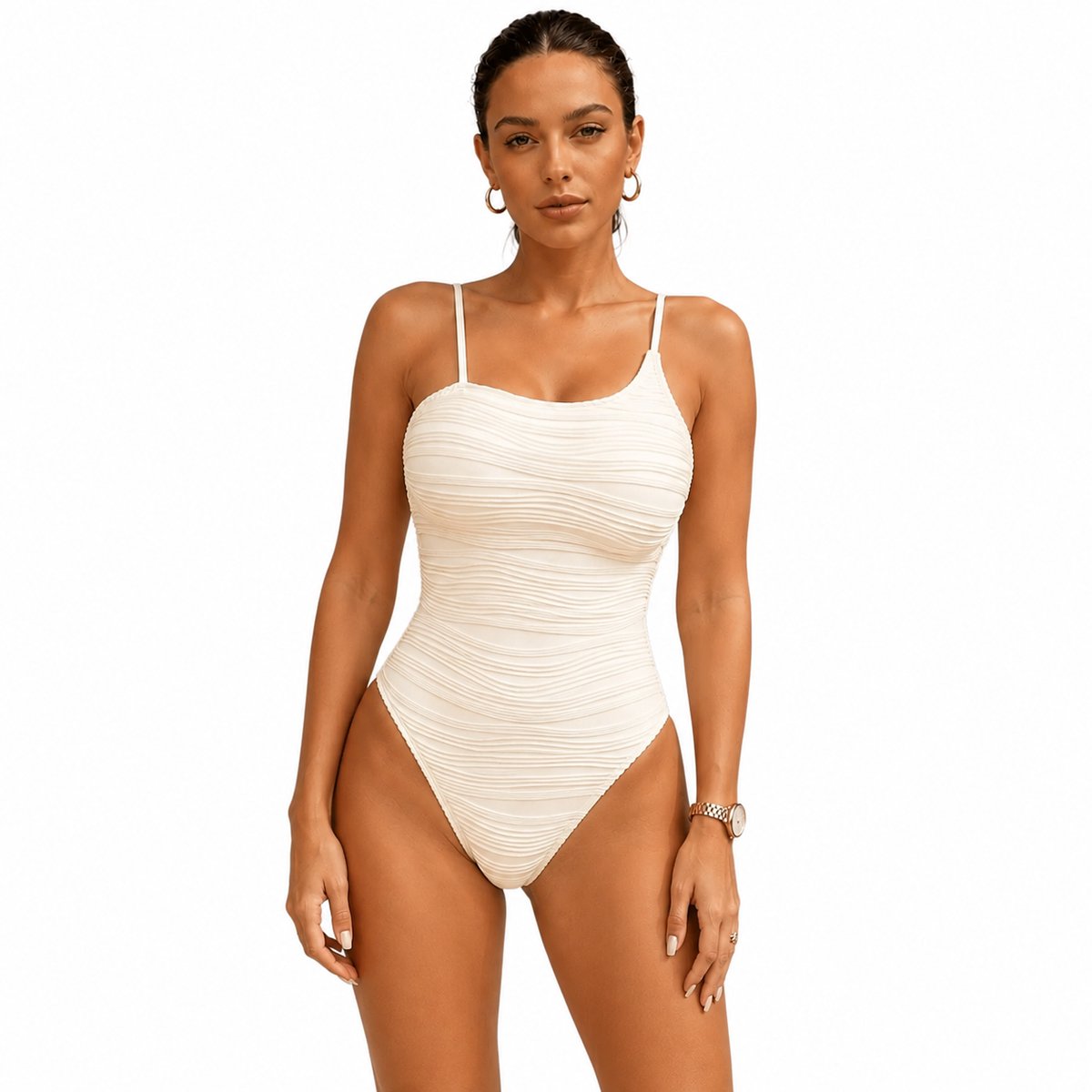 Badpak Ribstof - Creme Wit - Bikini - Beige
