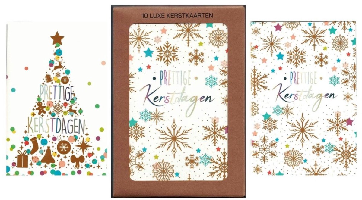 Kerstkaarten - wenskaart - 10 luxe kerstkaarten - 2 dessins - kerstkaart met goudfolie