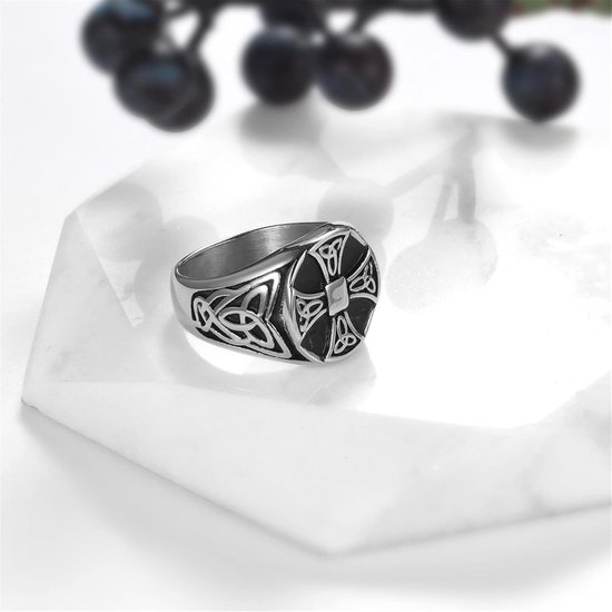 Sieraden herenring roestvrij staal vintage Viking Ierse Trinity Keltische knoop kruis ringen zegelringen mannen bandringen gravure, zilver goud zwart maat 54 tot 76 — afbeelding 4