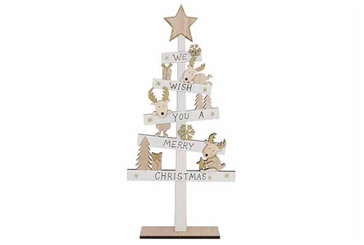 Kerstboom - We wish - Wit - 21x5H45cm - hout