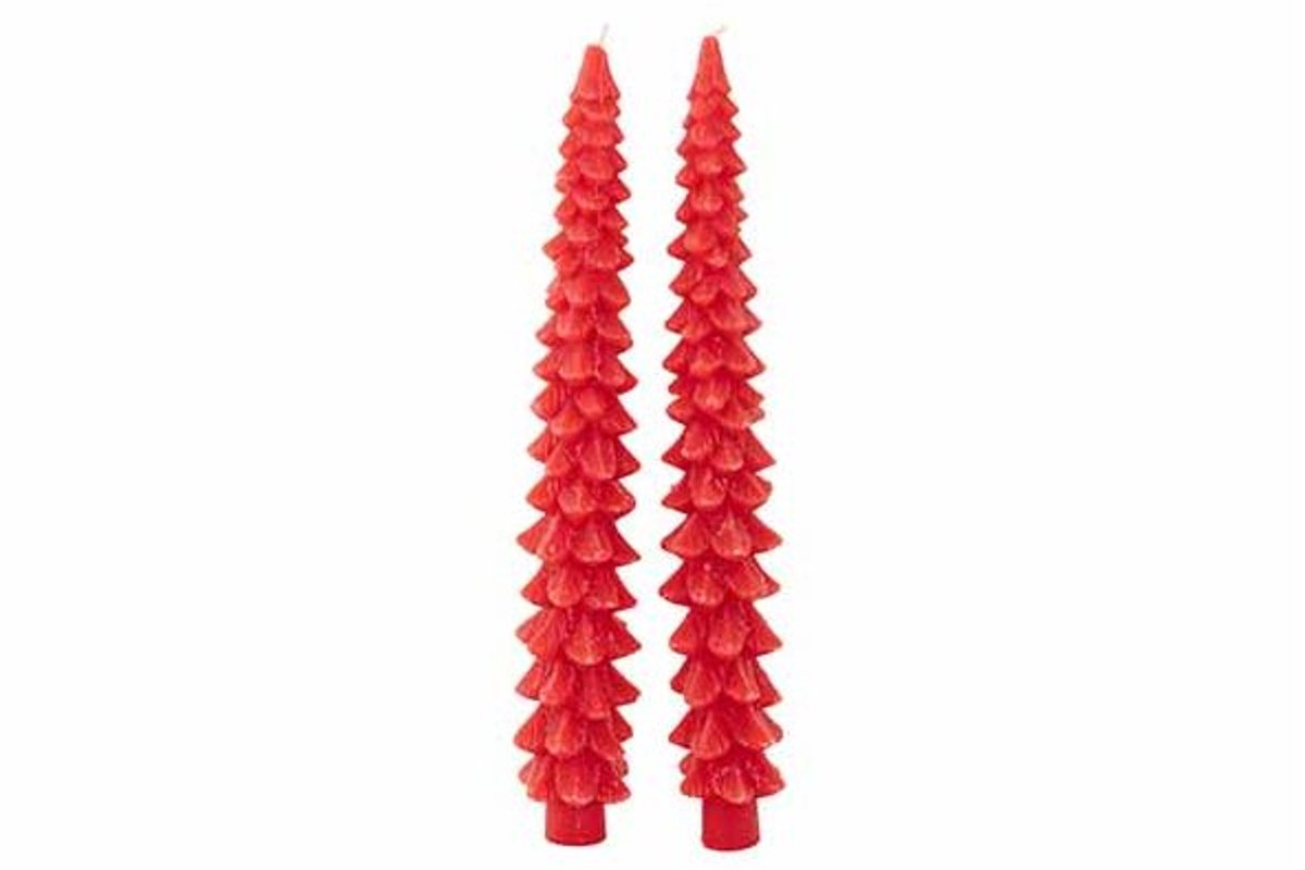 Kaars Set2 Xmas Tree Rood 4x4xh25cm