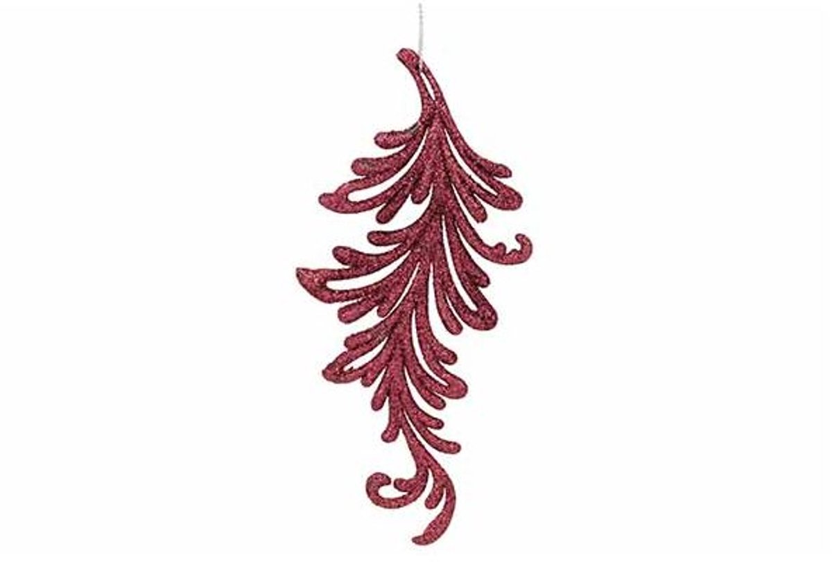 Hanger Leaf Glitter Bordeaux 7xh16cm Kun Ststof