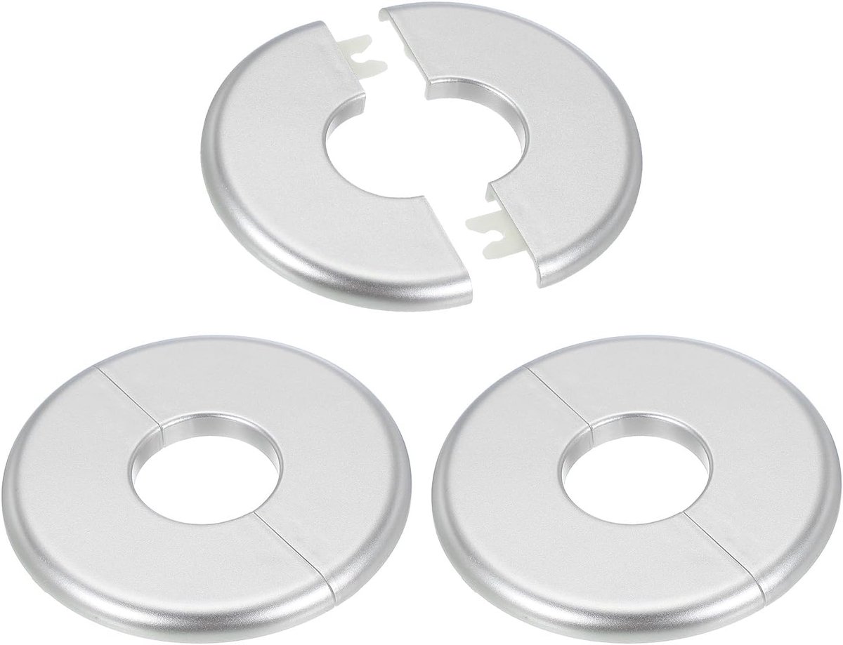 Muur Split Flens 34,5mm/1,36", 3 Stuks ABS Ronde Zelfklevende Escutcheon Plaat Deksel Gesp voor Waterpijp Kraan Decoratie, Zilver