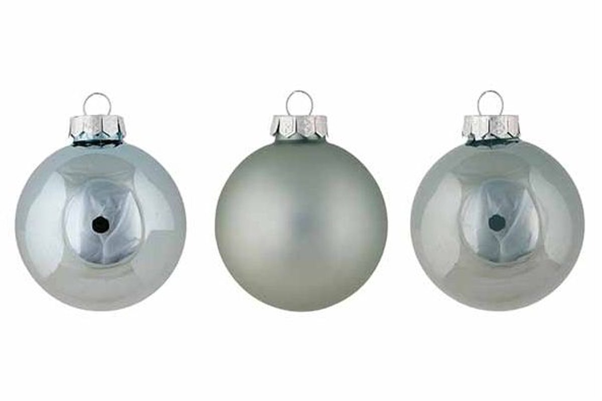 Kerstbal Set12 Shiny Matt Opal Ijsblauw D8cm Glas