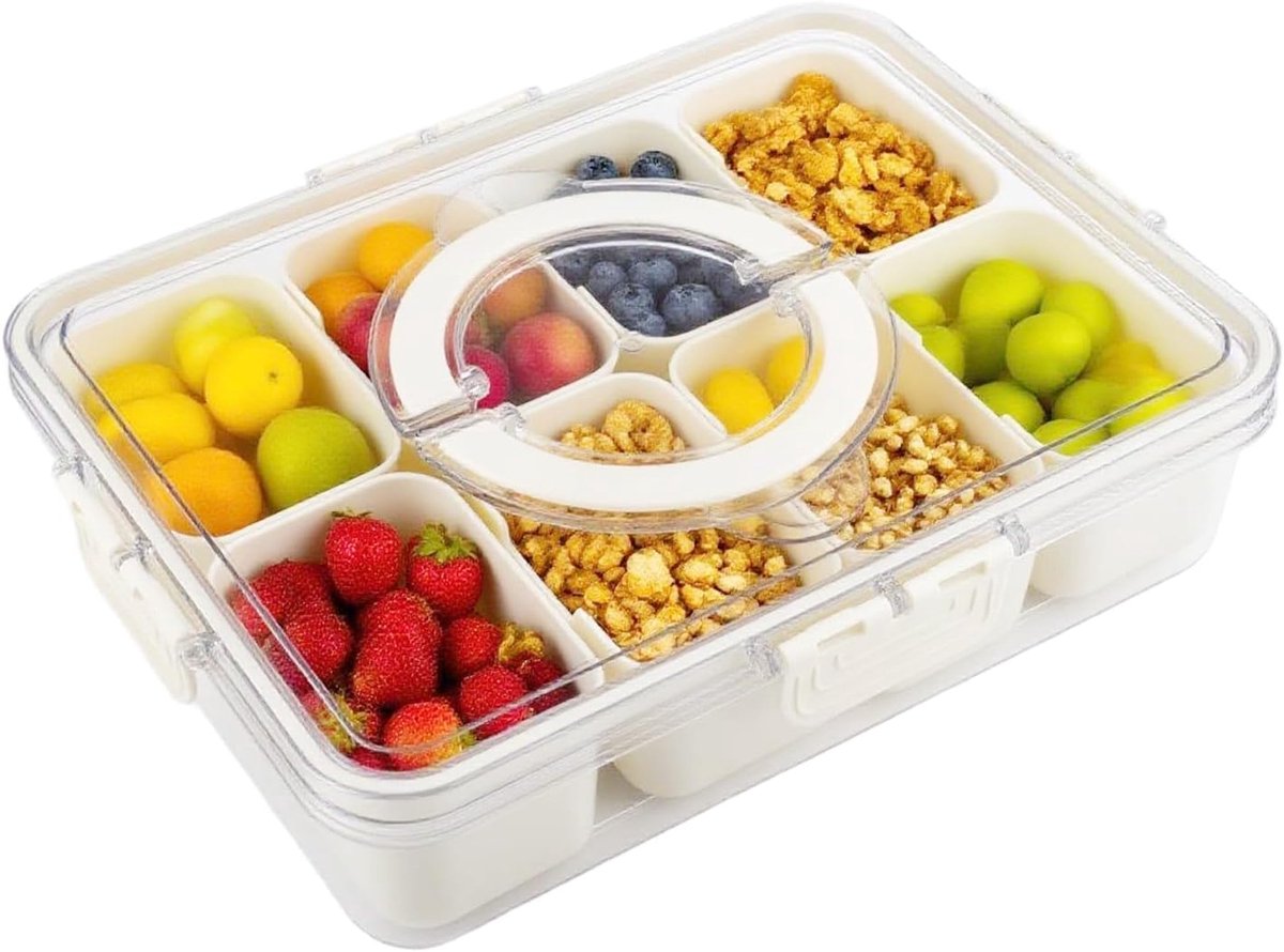 Snackdoos met 8 Compartimenten, Ideaal voor Snoep, Noten, Fruit en Groenten, Perfect voor Picknick en Feestjes