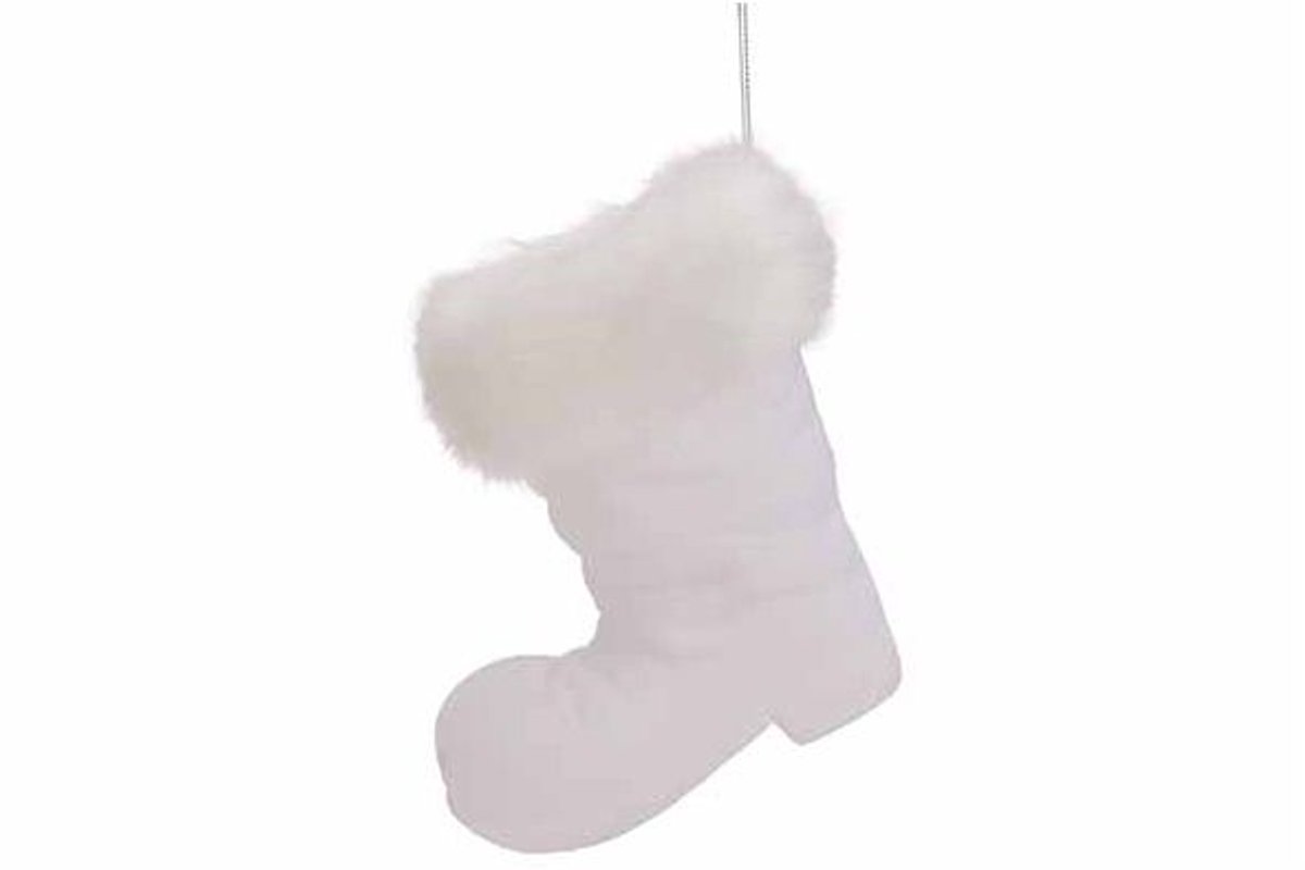 Hanger Boot Flocked Wit 15x7xh14cm Kunst Stof