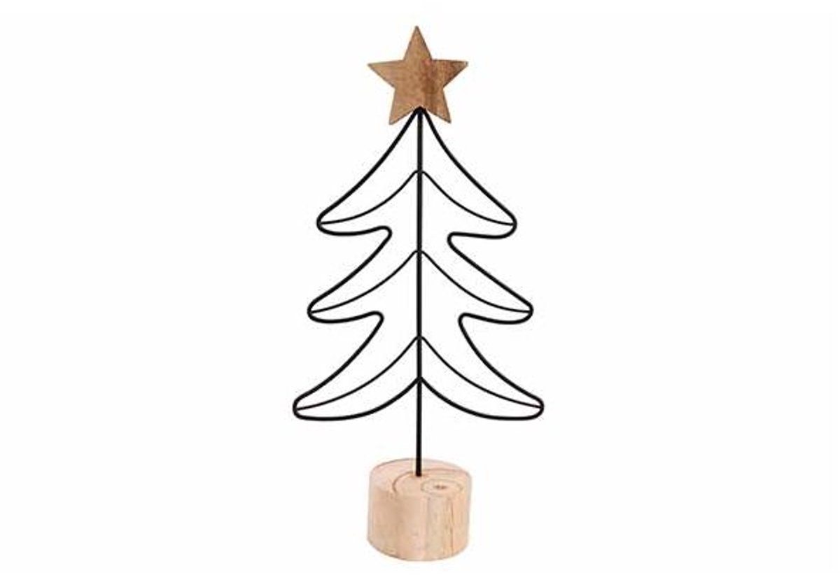 Kerstboom Wood Base Zwart 14x6xh25cm Met Aal