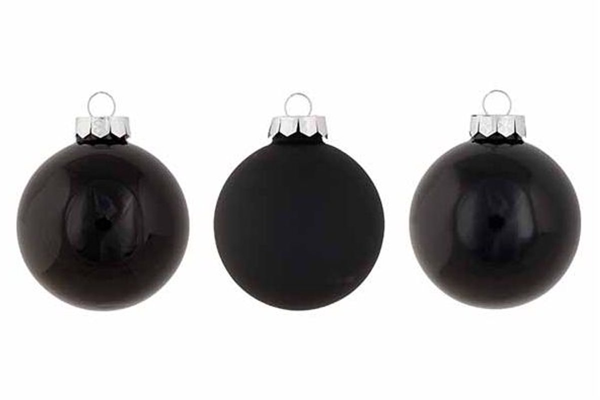 Kerstbal Set12 Shiny Matt Opal Zwart D8c M Glas