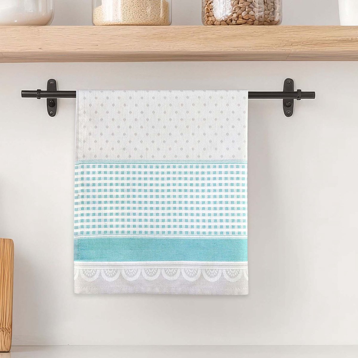 Zefirek Luxe Keukendoek 50x70 cm - 100% Katoen Jacquard - Licht Turkoois / Aquablauw - Sneldrogend & Hoge Vochtopname