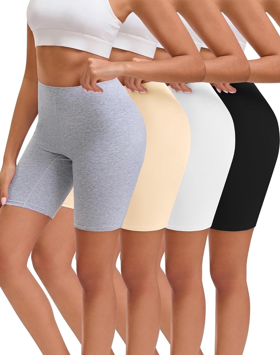 Korte fietsbroek voor dames, katoenen boxershorts, onderbroeken met pijpen, anti-schuren, verpakking van 4 stuks