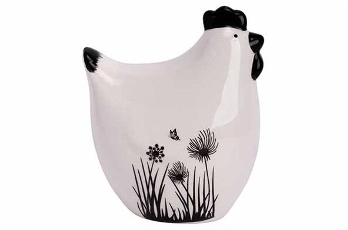 Kip Flowers Wit - Zwart 8x5,5xh9,5cm And Ere Dolomiet