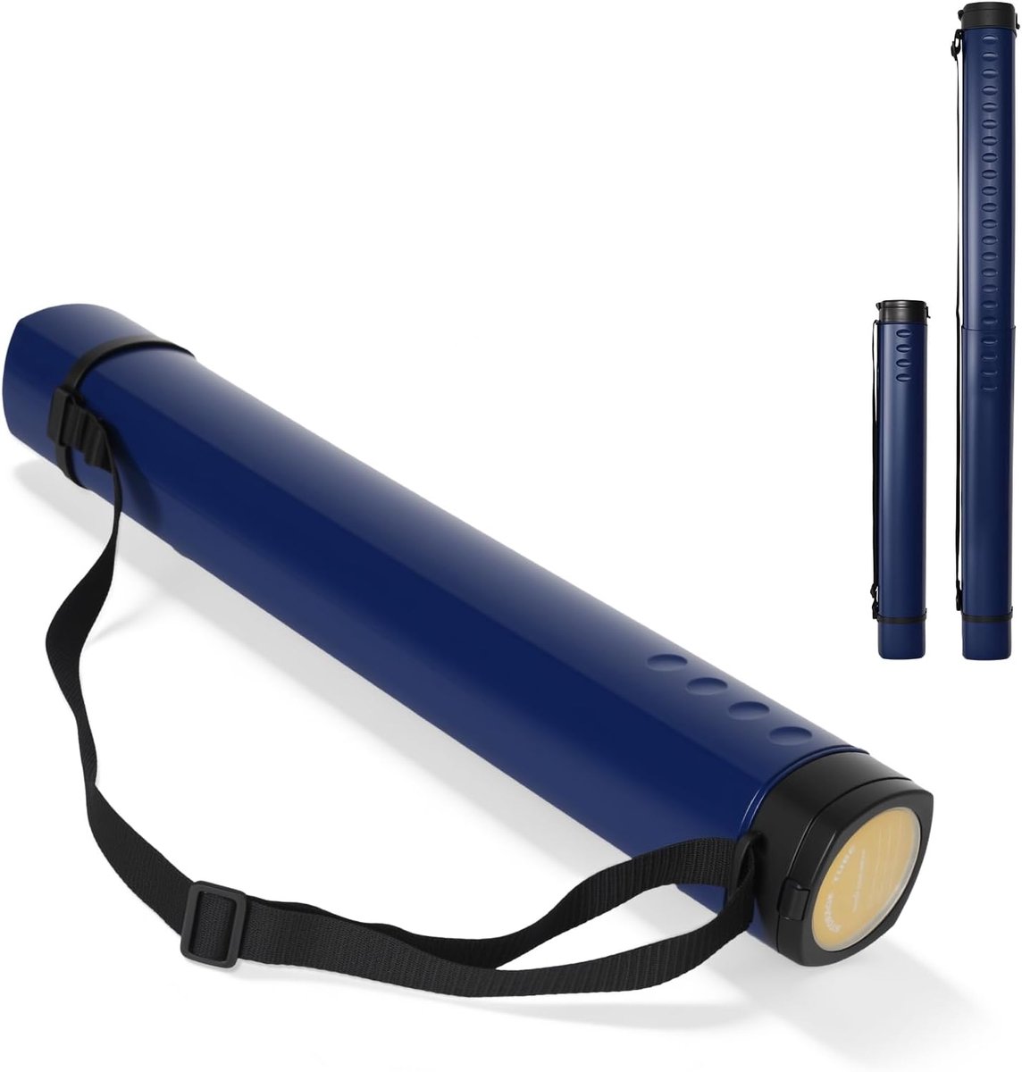 Telescopische posterrol A0, transportrol, tekenrol, 62-107 cm, koker voor foto's, posters en flipchartpapier, lengte en draagriem verstelbaar, kunststof tekeningen, 1 stuks (donkerblauw)