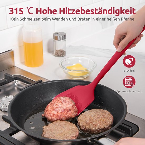 Extra Lange Siliconen Spatel met Stevig (Rood) - 315 ℃ Hittebestendige Keuken Spatel van Voedselkwaliteit,Naadloos anti Aanbak Rubber Kookgerei voor Frituren Pannenkoeken vis — afbeelding 2