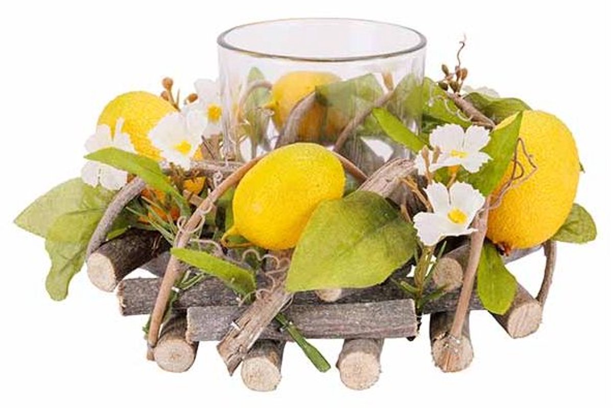 Theelichthouder Lemons Natuur 16x9xh16cm Hout